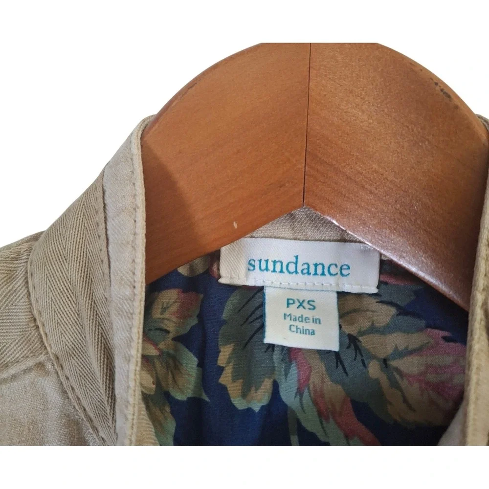 Sundance Womens Tan Linen Blend Ruffle Peplum Jacket PXS Petite Extra Small